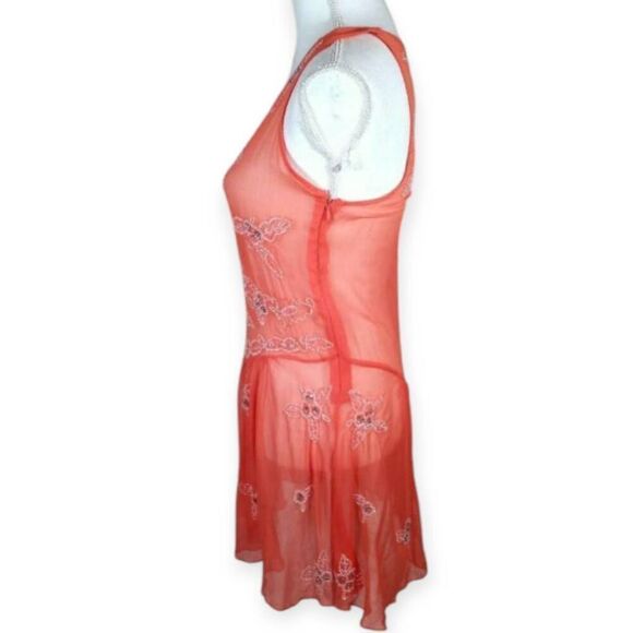 FOREVER 21 ORANGE/CORAL EMBELLISHED SHEER DRESS/COVERUP SZ.M EUC. - Picture 5 of 7